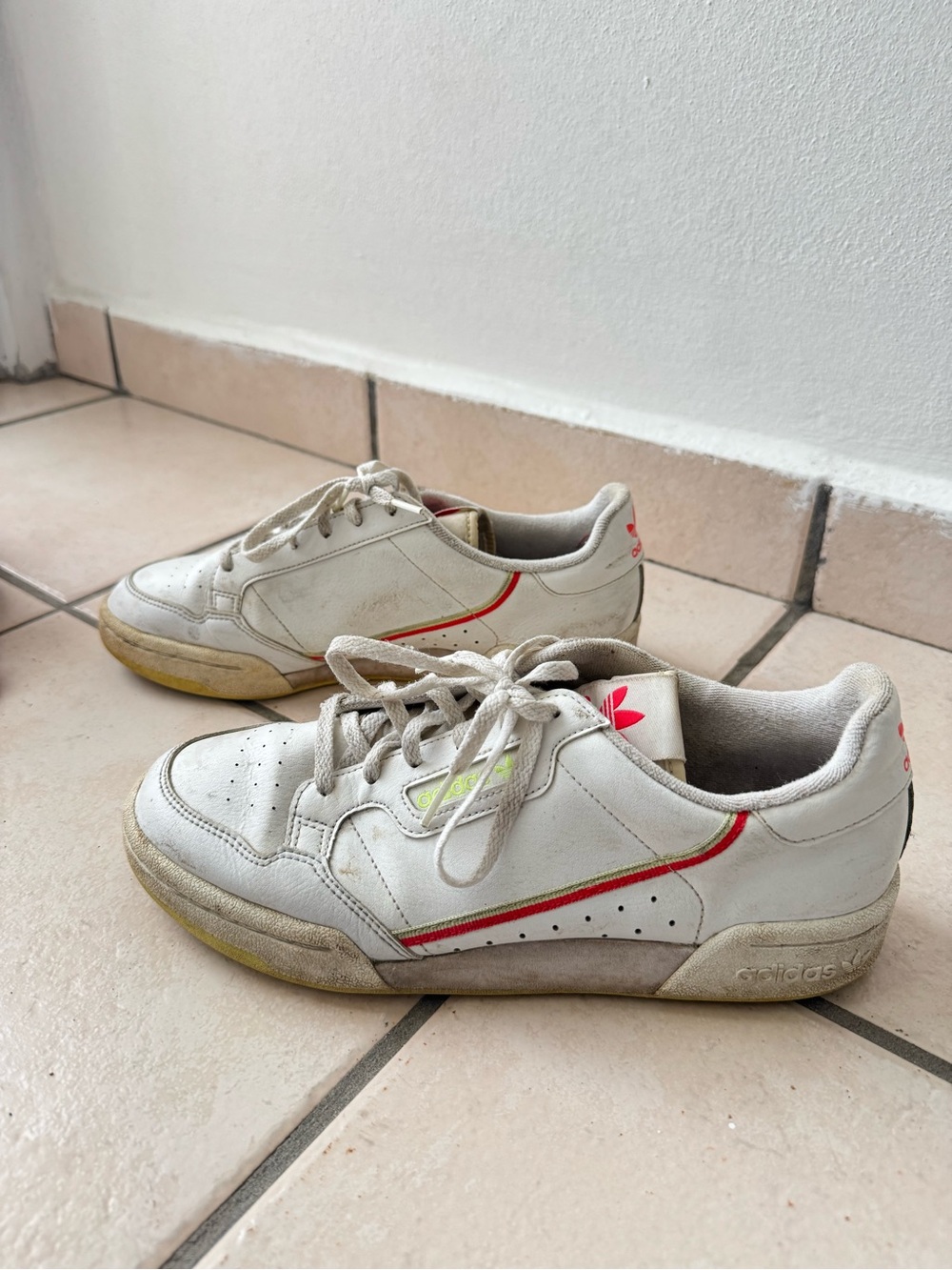 Adidas White Leather Sneakers with Orange and Yellow Accent